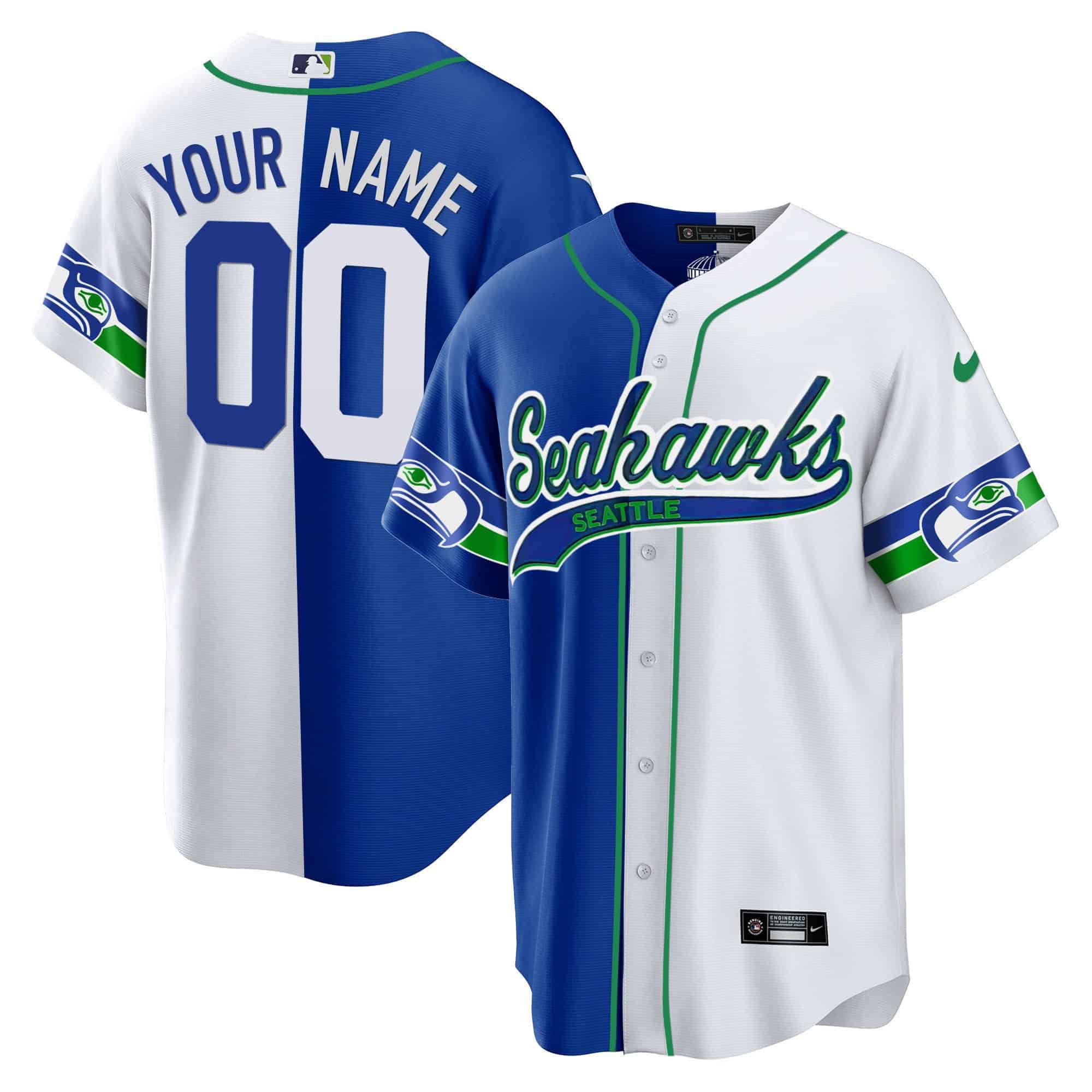 Men Seattle Seahawks Blue with white 2024 Nike Throwback Gold Cool Base Custom NFL Jersey